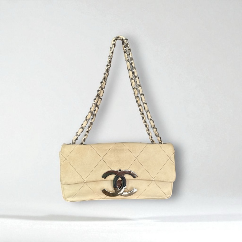 SOLD Chanel Vintage Quilted Jumbo CC Flap Bag White Nappa Leather SOLD